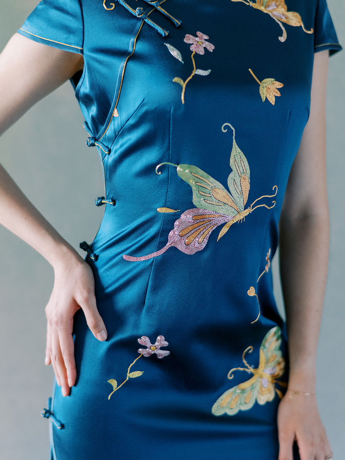 Madam Shanghai Butterfly and Clover | Peacock Green Wedding Qipao For Mother