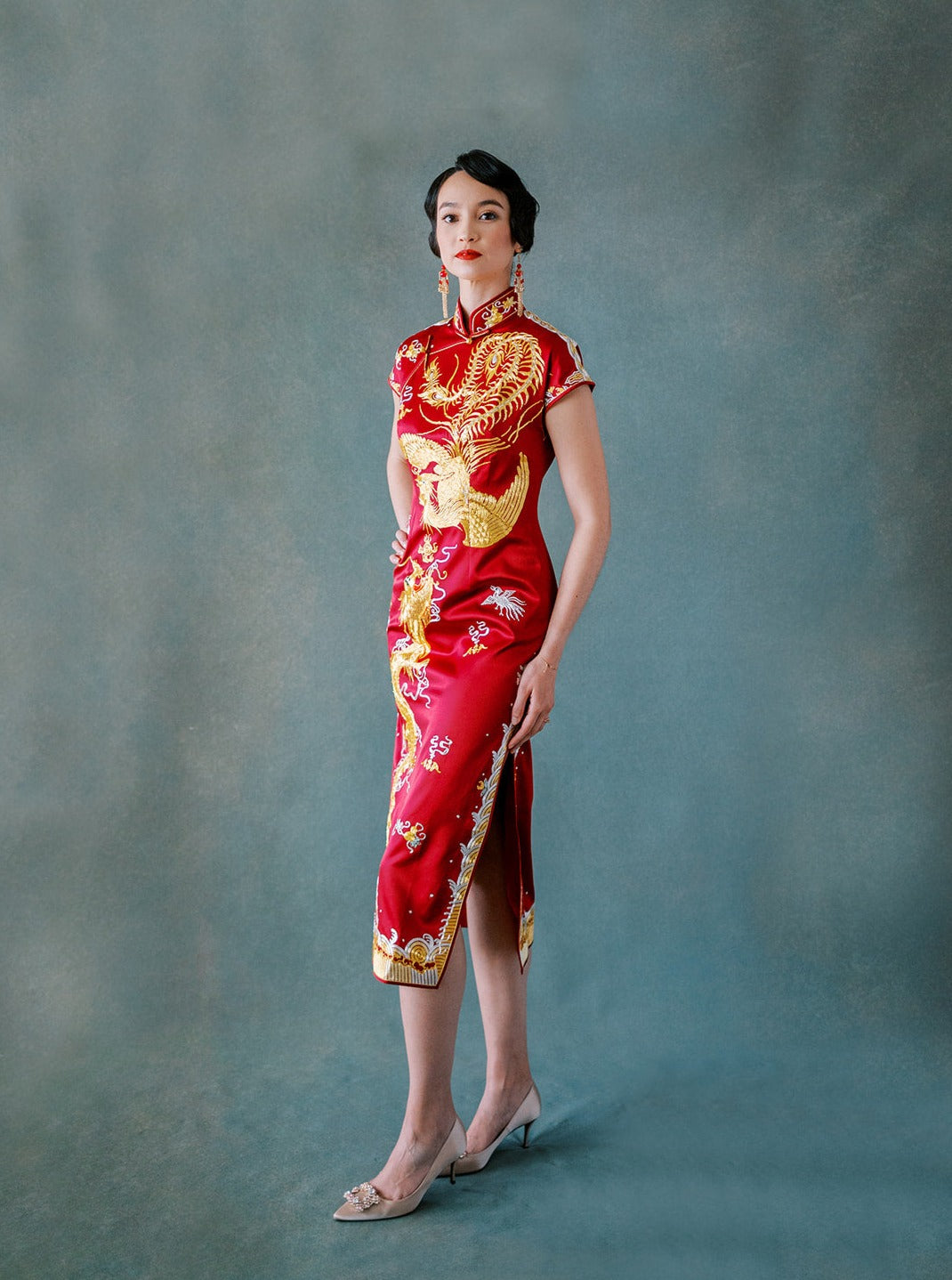 Madam Shanghai Gold Work I | Wine Red Chinese Wedding Qipao Dress