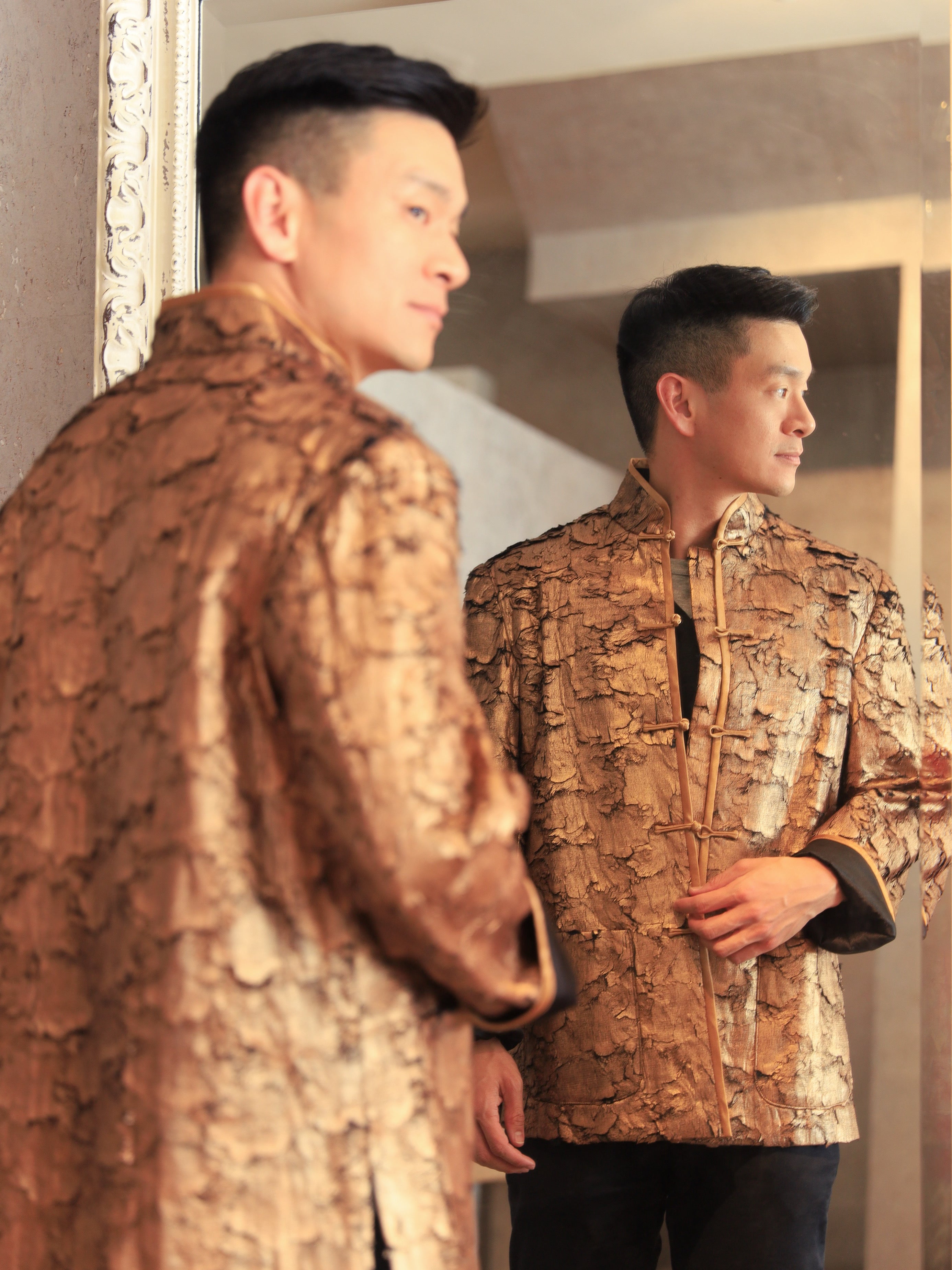 Madam Shanghai Premium Gold Textured Tang Suit For Men | Red Carpet Tang Suit