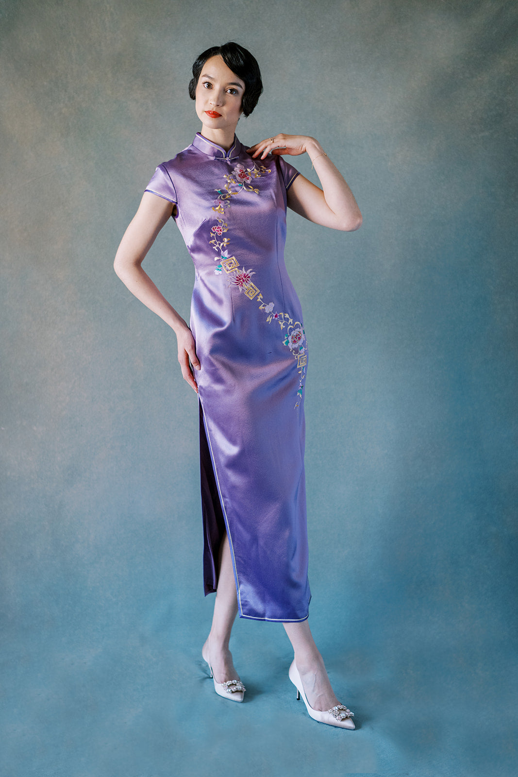 Madam Shanghai Vernal Equinox | Purple Silk Cheongsam Dress