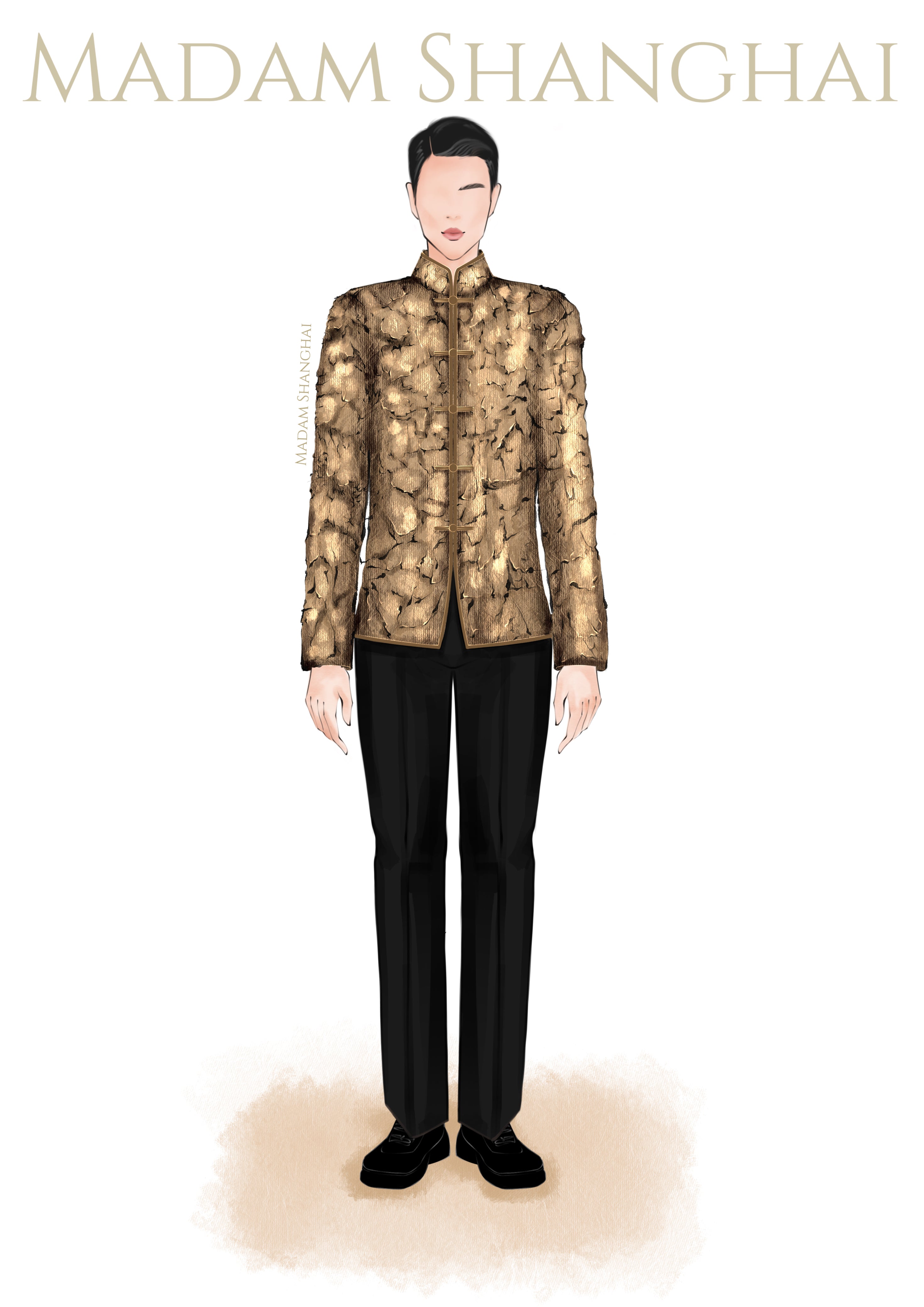 Madam Shanghai Custom Gold Leaf Textured Tang Suit For Men
