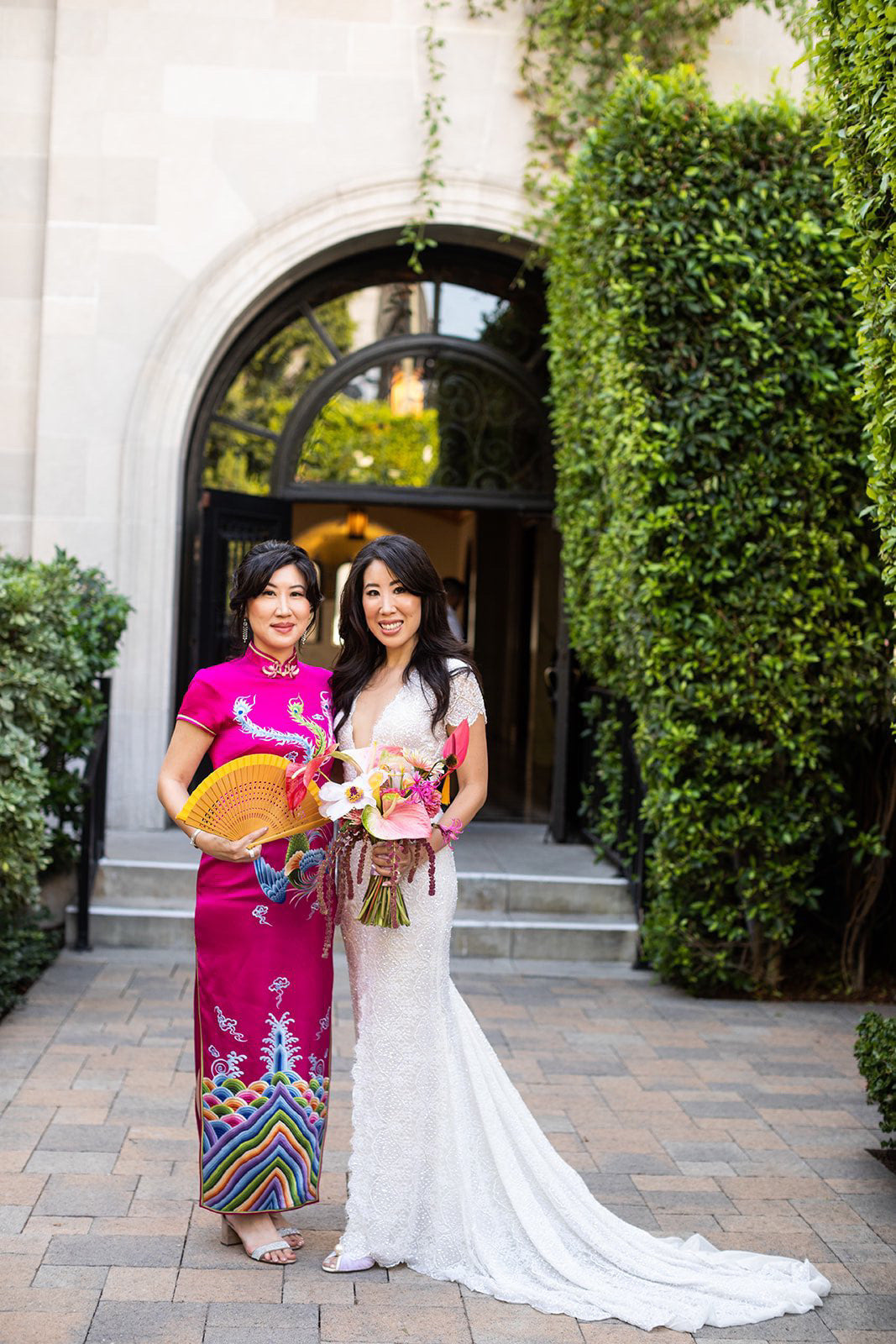Madam Shanghai Fuchsia pink Lady Alyce | Black Silk Wedding Reception Qipao Dress
