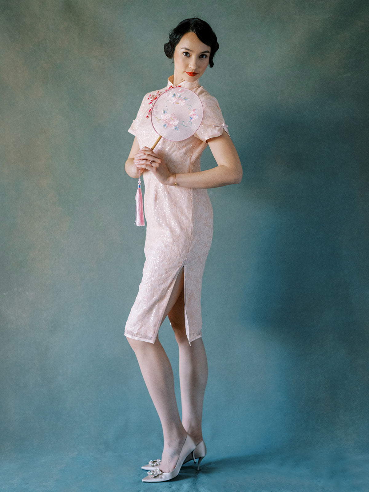 Madam Shanghai Summer Solstice | Pink Beaded Chinese Wedding Qipao Dress